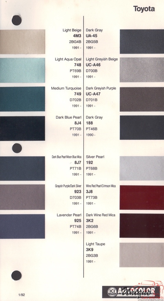 1991 - 1993 Toyota Paint Charts Autocolor